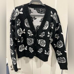 Love Ellie Black Cardigan with white roses
